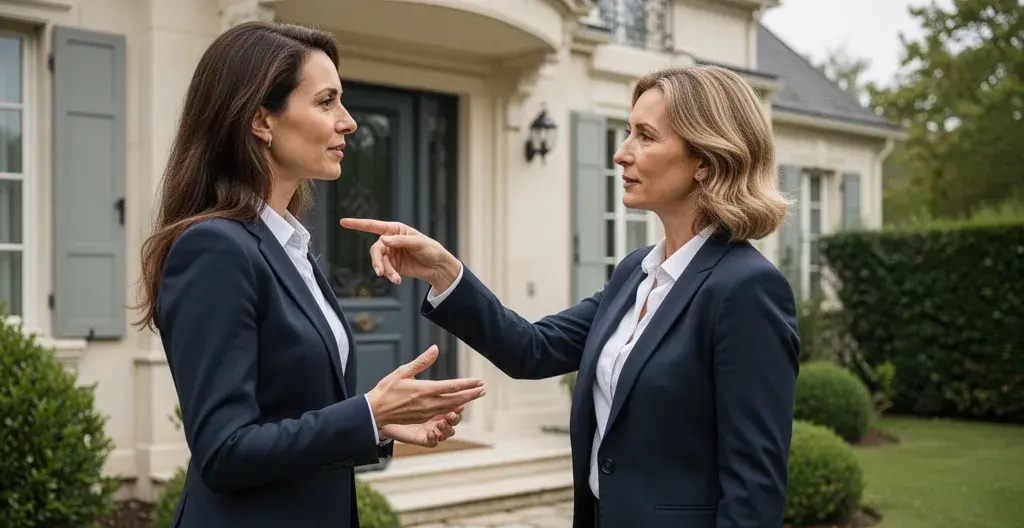 Agent immobilier présentant les caractéristiques architecturales d'une maison à une cliente