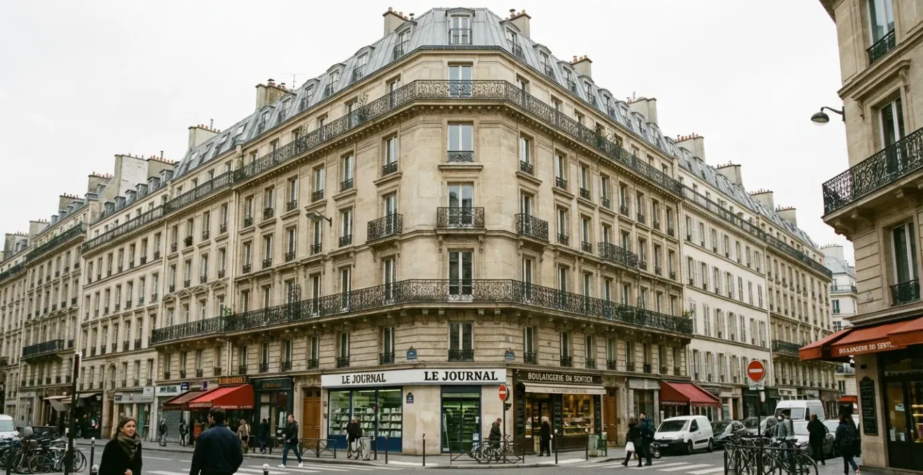 Façade immeuble haussmannien typique du 2e arrondissement Paris avec balcons fer forgé
