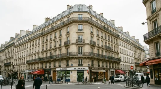 Façade immeuble haussmannien typique du 2e arrondissement Paris avec balcons fer forgé