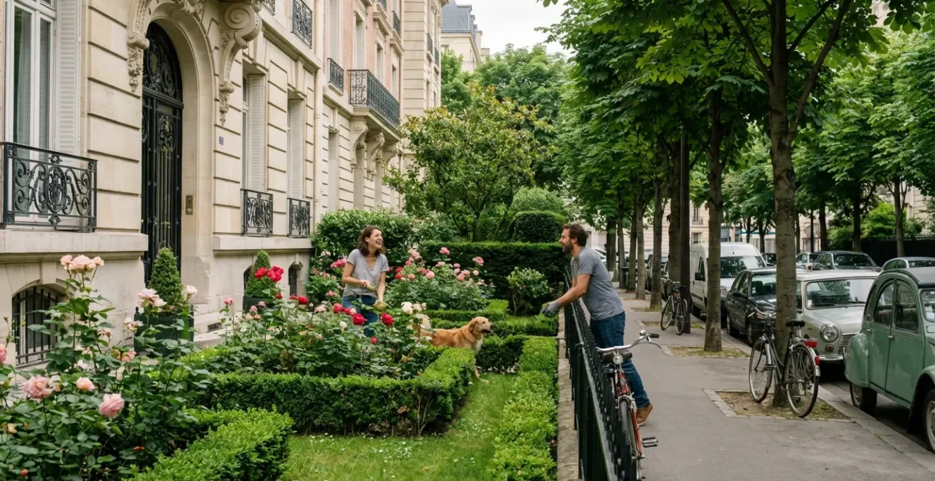 Façade élégante d'une maison de caractère en pierre avec jardin paysager dans l'Ouest Parisien