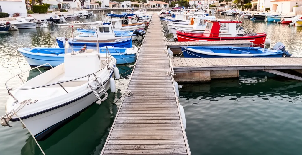 Vue d'un canal avec pontons privés à Port Grimaud